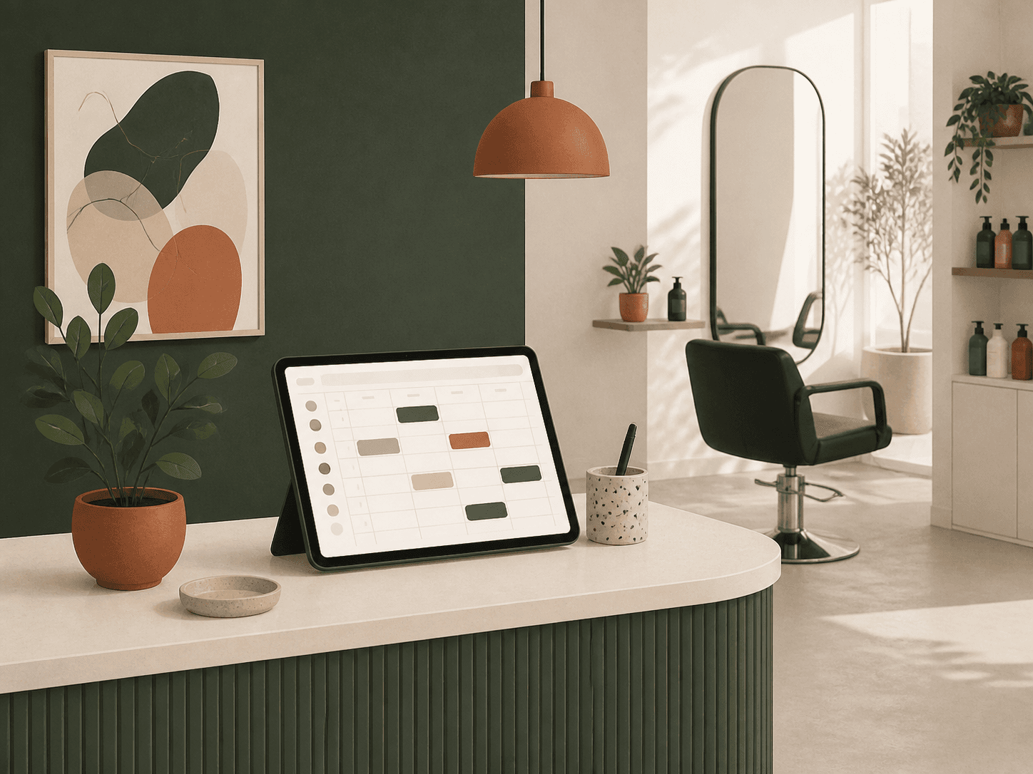 BokaHos booking platform in a salon reception